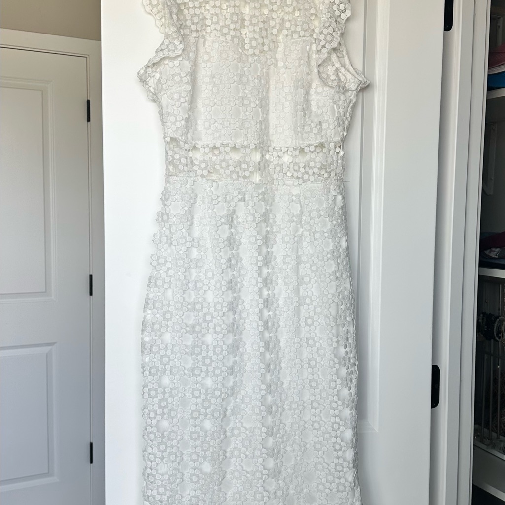 Petal & Pup White Sheath Midi Dress Flutter Sleeves